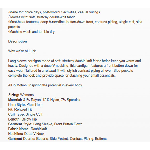 NWT Piped Button-Up Cardigan - All In Motion Gray Small - Picture 6 of 9